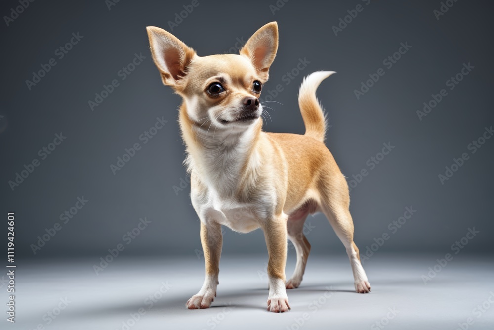 araffe dog standing on a gray surface with a gray background araffe dog standing on a gray surface with a gray background