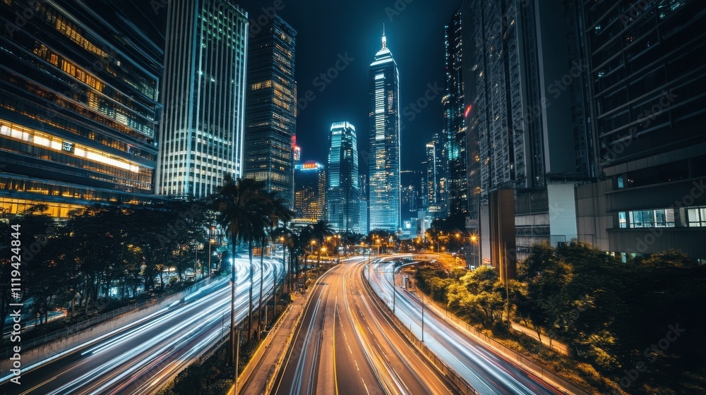 High-rise buildings with dim lights on New Year's Eve, an empty road leading into the lonely cityscape. High-rise buildings with dim lights on New Year's Eve, an empty road leading into the lonely cityscape.