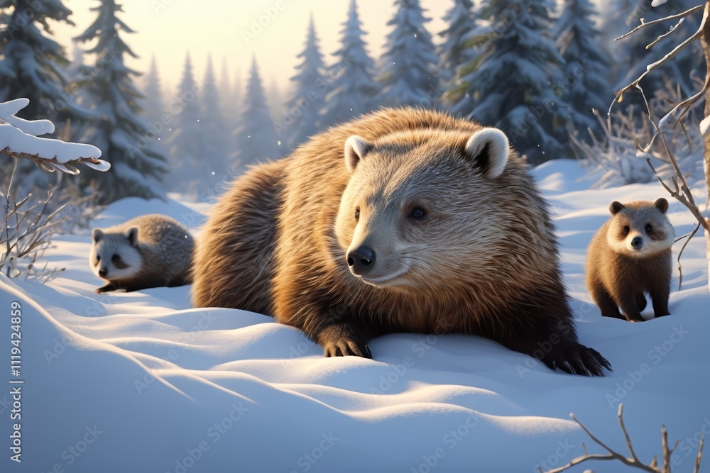 Obraz premium there are three bears that are standing in the snow