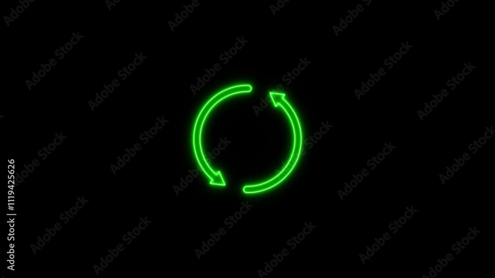 Glowing neon line Refresh icon isolated on black background. Glowing neon line Refresh icon isolated on black background.