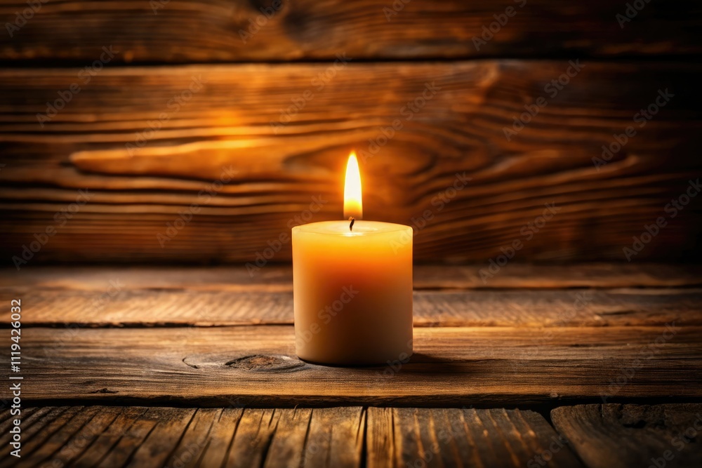 Candlelight Glow: Dark Wooden Table, Single Burning Candle, Warm Light, Cozy Atmosphere, Still Life Photography Candlelight Glow: Dark Wooden Table, Single Burning Candle, Warm Light, Cozy Atmosphere, Still Life Photography