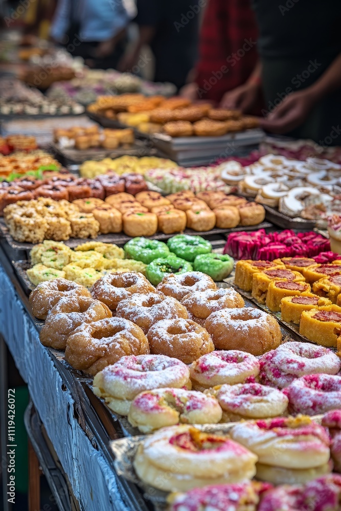 Assortment of Delicious Sweets at a Street Market Assortment of Delicious Sweets at a Street Market