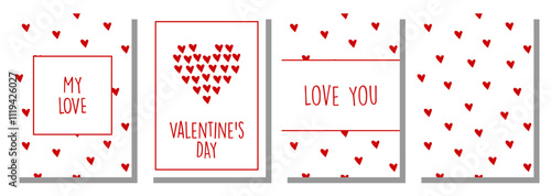 Valentine's Day Poster Set. Lovely vector cards for romantic holidays, Valentines design, prints. Lovely posters set. Romantic cards, templates, brochures with confession of love. Vector with hearts