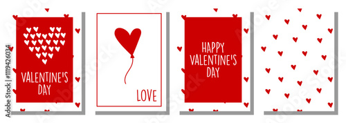 Collection of cute Valentine's Day greeting cards. Valentine's Day poster set. Greeting card, cover, label, sale templates, pattern in modern trendy style. Love covers set. Heart shaped balloon.