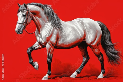 painting of a horse with a red background photo