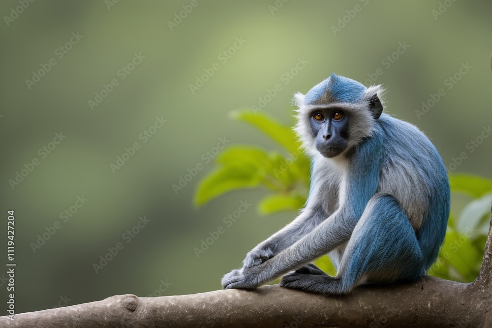 Obraz premium arafed monkey sitting on a branch with a blue hair