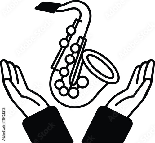 A saxophone is being held by two hands