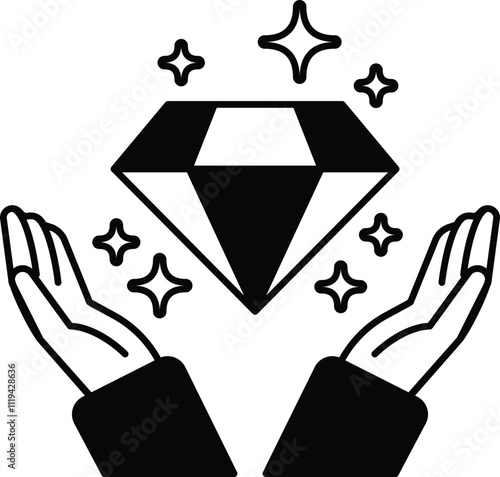 A diamond is being held up by two hands