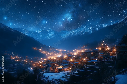 A Breathtaking View of a Mountain Village in Winter photo