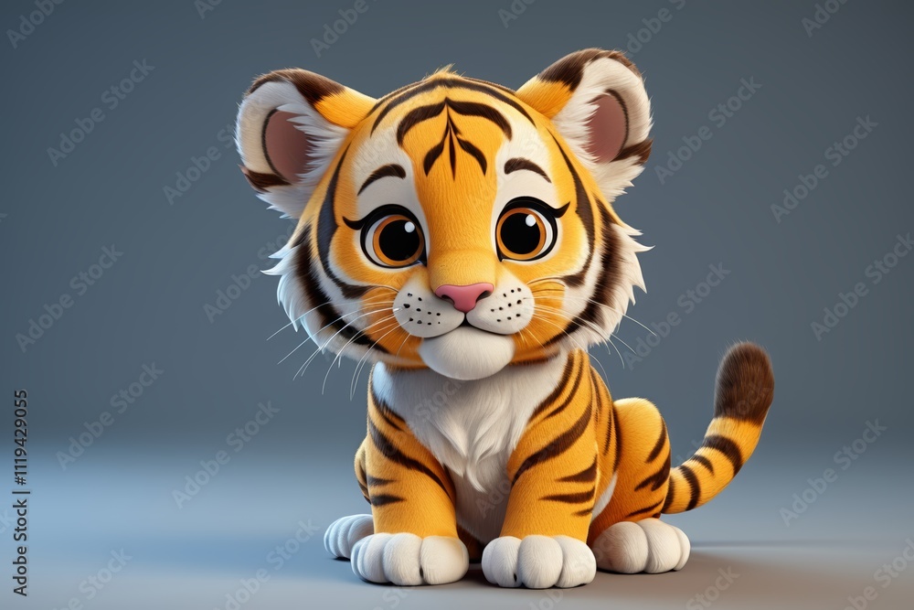 cartoon tiger sitting on the ground with a gray background cartoon tiger sitting on the ground with a gray background