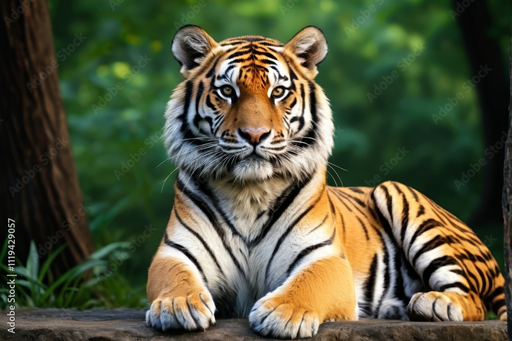 there is a tiger that is laying down on a rock there is a tiger that is laying down on a rock