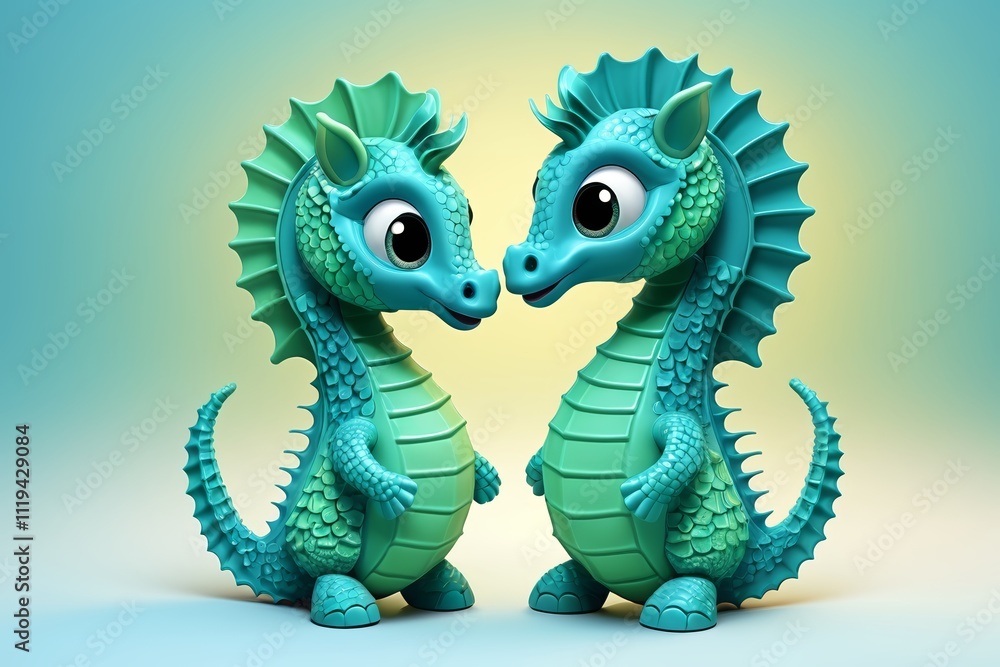Naklejka premium there are two blue dragon statues facing each other on a blue background