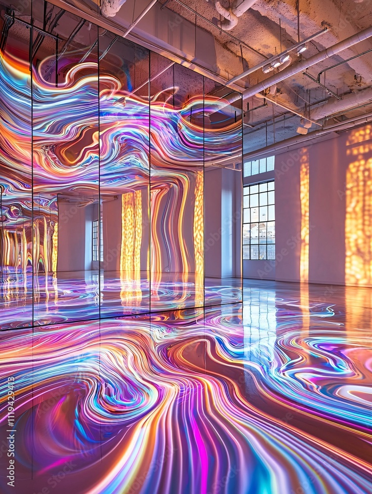An infinite mirror creates a stunning display of light and color in a contemporary art studio, captivating viewers with its illusion of endless depth. An infinite mirror creates a stunning display of light and color in a contemporary art studio, captivating viewers with its illusion of endless depth.