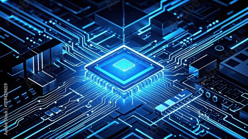 Cool blue circuit board central processing unit