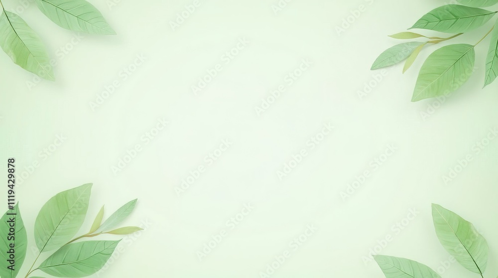 Spring banner, greeting card. Soft, refreshing design with a pastel green background. Adorn the edges with delicate, semi-transparent green leaves, creating an airy and natural frame. Spring banner, greeting card. Soft, refreshing design with a pastel green background. Adorn the edges with delicate, semi-transparent green leaves, creating an airy and natural frame.