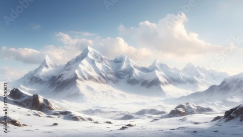 An lonely scene of snow mountains on a clear or white background