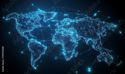 Wallpaper Mural Blue abstract digital map of world map with lines and dots conected. Suitable for travel, navigation, cartography, geography, cyber technology concepts, data transfer and business information network. Torontodigital.ca