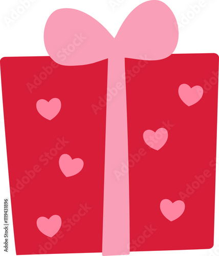 Valentine's Day gift box flat vector illustration.
Isolated Valentine's Day gift wrapping icon.
Transparent background.