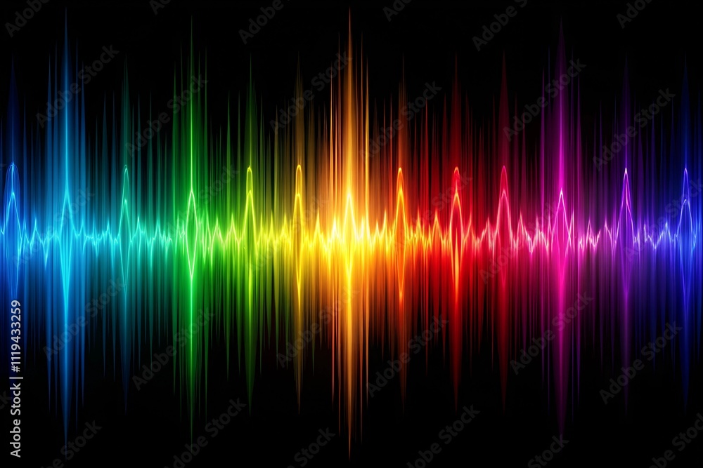 Colorful sound wave pattern, vibrant and energetic, dark background. Colorful sound wave pattern, vibrant and energetic, dark background.