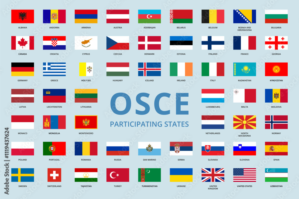 OSCE member countries flags. OSCE member countries flags.