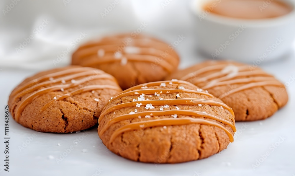 Ginger snaps with caramel drizzle and sea salt. Generative AI Ginger snaps with caramel drizzle and sea salt. Generative AI