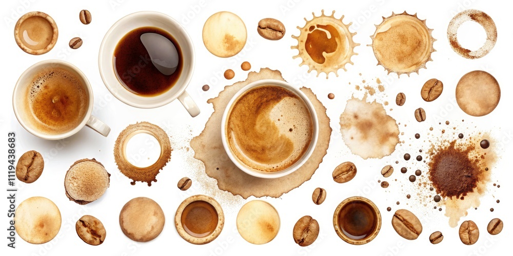 Obraz premium Collection of Isolated Coffee Stains and Dirty Cup Stamps for Creative Design and Art Projects