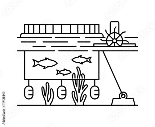 Aquaculture farm - icon in thin line