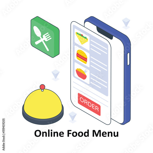 Online Food Menu isometric Colored illustration. EPS File stock illustration