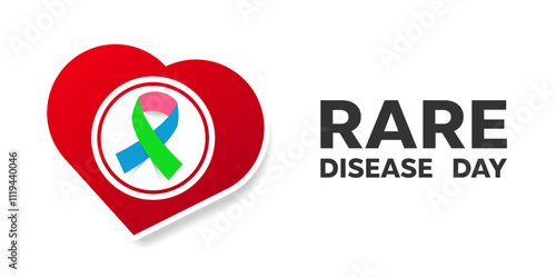 Rare Disease Day. Ribbon, and heart. Great for cards, banners, posters, social media and more. White background.  