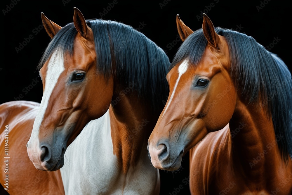 there are two horses standing side by side in the dark there are two horses standing side by side in the dark