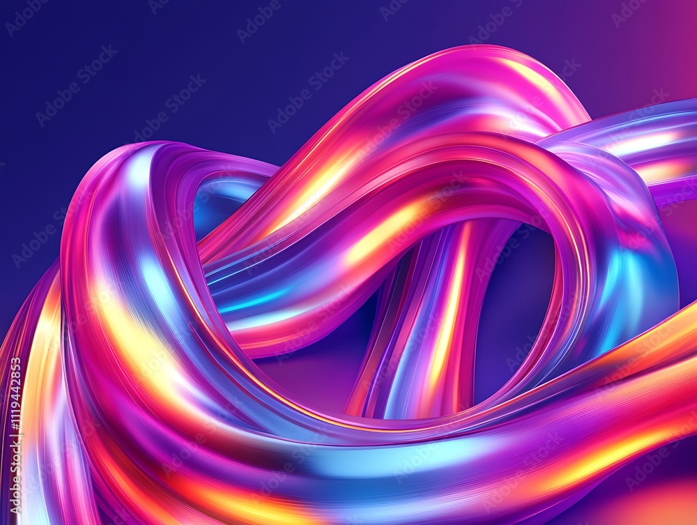 A fitting title for this image could be: Chromatic Twists: The Dance of Radiant Ribbons A fitting title for this image could be: Chromatic Twists: The Dance of Radiant Ribbons
