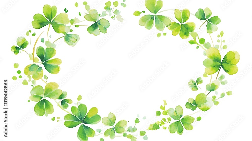 Watercolor clover leaves oval frame. Watercolor clover leaves oval frame.