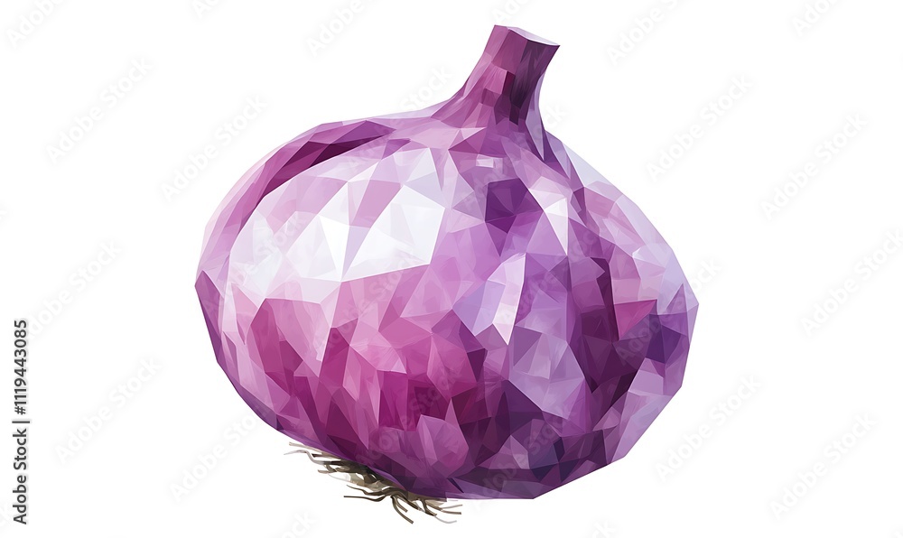 A low-poly design of a purple onion, showcasing geometric shapes and vibrant colors. A low-poly design of a purple onion, showcasing geometric shapes and vibrant colors.