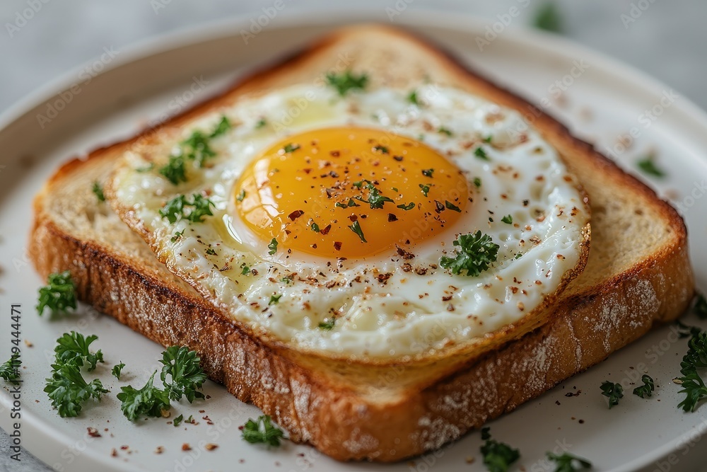 Eggs and Toast on a White Plate, Top View, High-Quality Eggs and Toast on a White Plate, Top View, High-Quality