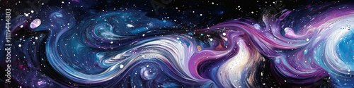 Abstract Marbling Art with Galactic Colors Cosmic Swirls in Blue and Purple Hues