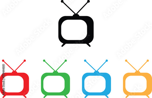 Colorful tv icon set in five colors isolated on white background . Television icon . Vector illustration