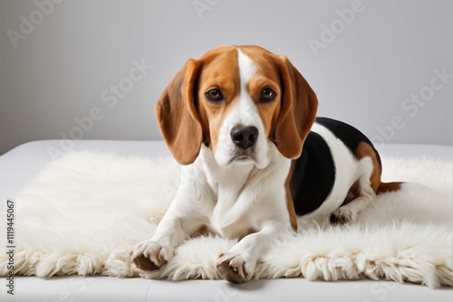 there is a dog that is laying on a furry rug