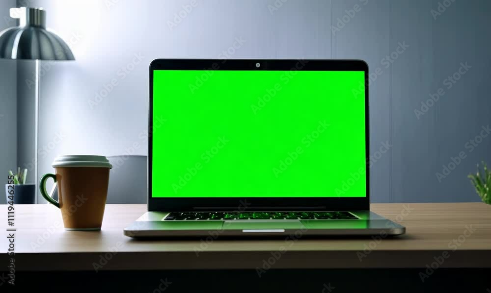 productive office atmosphere with green screen laptop productive office atmosphere with green screen laptop