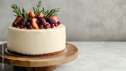 Deliciously decorated cake display modern kitchen food minimalistic environment close-up view culinary art inspiration