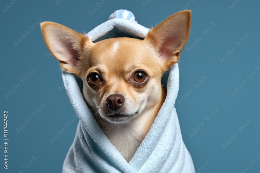 araffe dog wrapped in a towel looking at the camera araffe dog wrapped in a towel looking at the camera