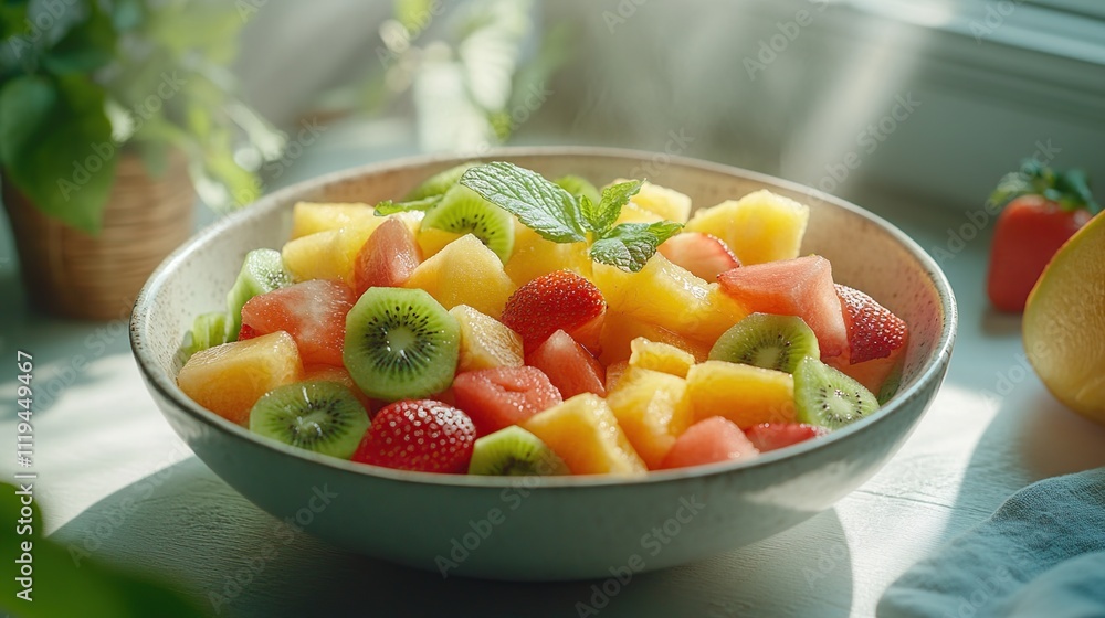 A vibrant bowl of mixed fresh fruits, beautifully arranged for a healthy snack. A vibrant bowl of mixed fresh fruits, beautifully arranged for a healthy snack.