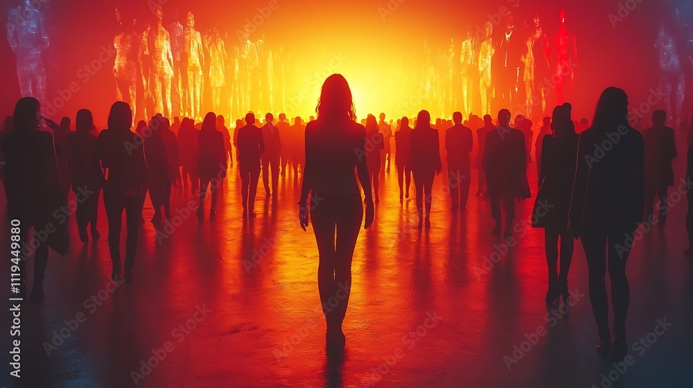 Fototapeta premium Futuristic Trade Show With Hologram Product Engaging Customers In Interactive Sales Experience