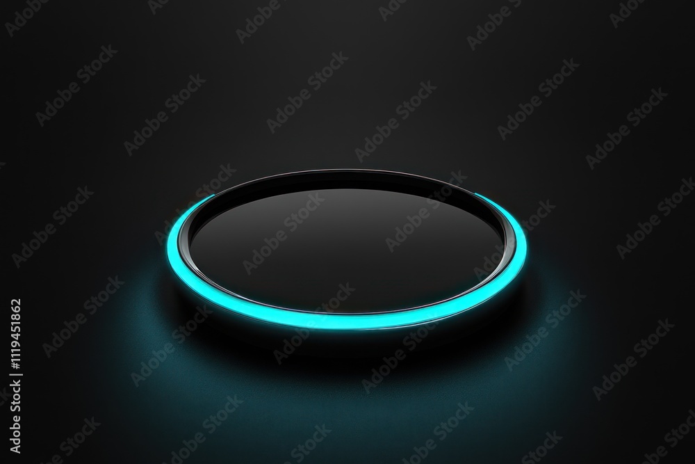 Black Circular Frame With Cyan Neon Light Black Circular Frame With Cyan Neon Light