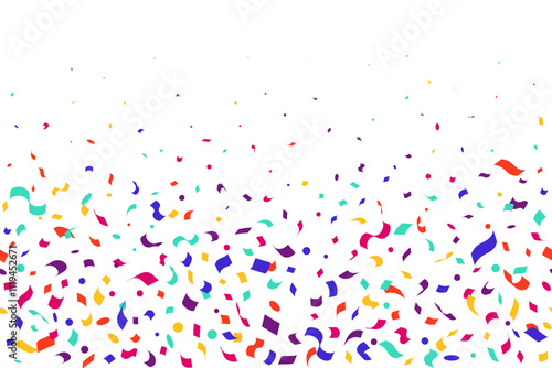 Confetti vector border isolated on white background for birthday party design. Falling color ribbons decoration. Festive elements on white background