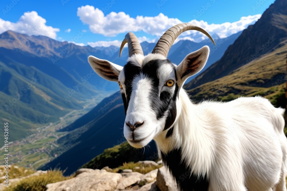 there is a goat that is standing on a rocky hill there is a goat that is standing on a rocky hill