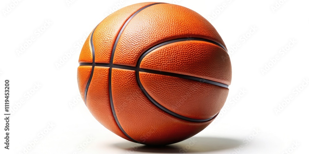 Obraz premium Night Basketball Photo, Orange Basketball, Black Stitching, Isolated, White Background, Sports Photography, Studio Shot