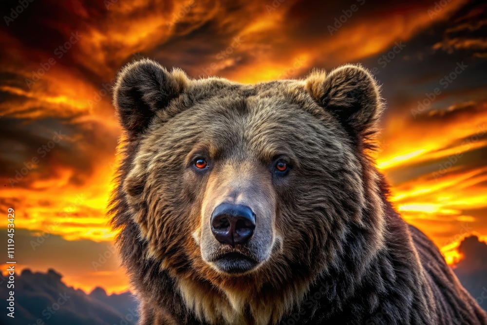 Fototapeta premium Grizzly Bear Silhouette Macro Photography - Wildlife Nature Closeup