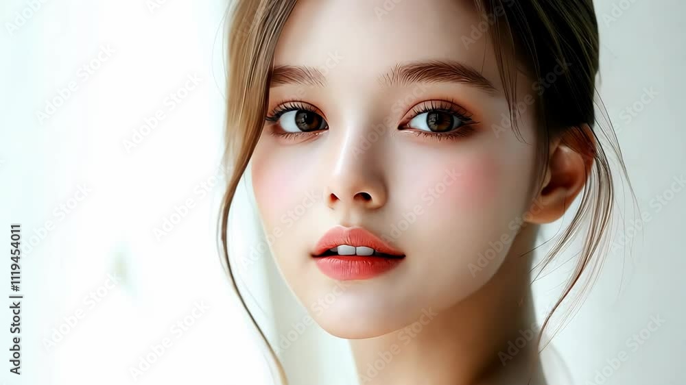 close up face portrait of young pretty Japanese woman with bright flawless clean clear skin with light makeup, beauty cosmetic or skincare fashion portrait concept close up face portrait of young pretty Japanese woman with bright flawless clean clear skin with light makeup, beauty cosmetic or skincare fashion portrait concept