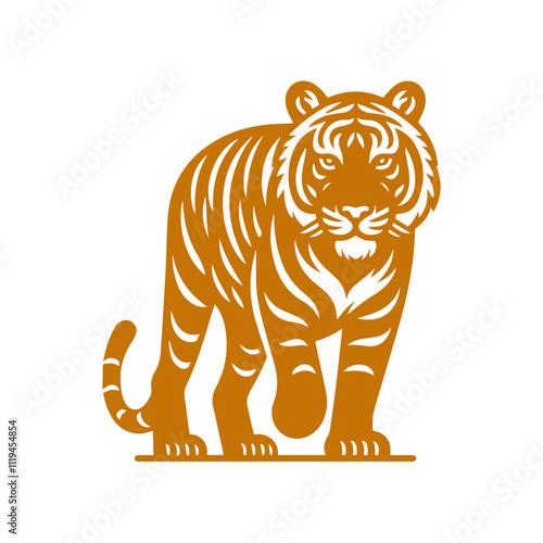  tiger walking Illustration in drawing stencil style 