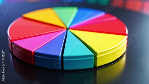 Colorful Pie Chart: A vibrant and visually engaging pie chart,  depicting data with a playful and modern aesthetic.  The chart is segmented into eight sections, each a different hue.